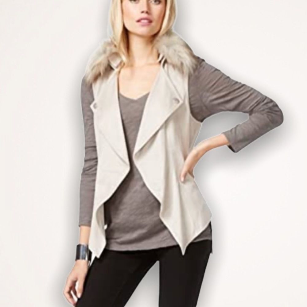 INC Faux Suede Open Front Moto Vest